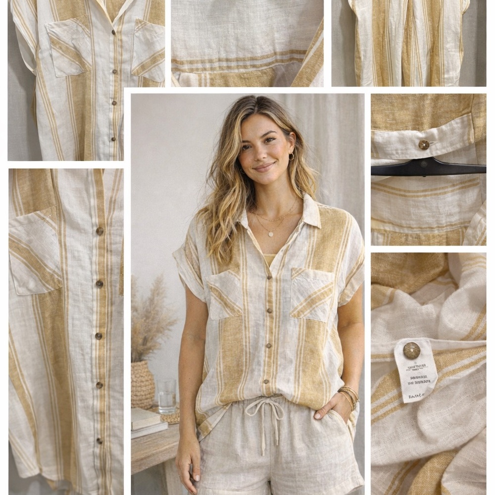 Thread & Supply Linen Blend Striped Button Up | Size Large - Picture 9 of 9